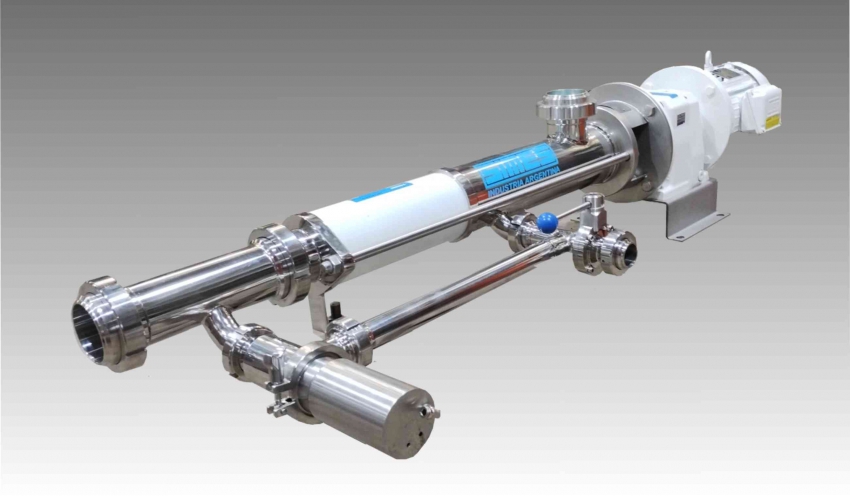 BOMBA de cavidad progresiva para productos viscosos, especialmente diseñada con by-pass y válvula limitadora de presión.